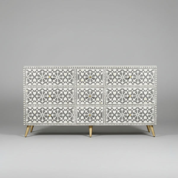 Cabinet with geometric pattern on a gray background