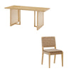 Berlin Rattan Solid Wood Dining Table Set Leather Chairs
