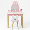Children's vanity table with mirror and chair on a white background