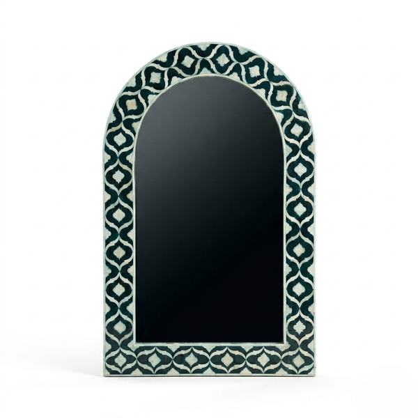 Bone Inlay Mirror Frame Black Geometric Pattren