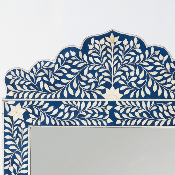 Bone Inlay Blue Floral Large Wall Mirror