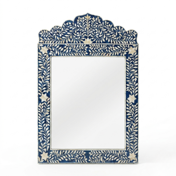 Bone Inlay Blue Floral Large Wall Mirror