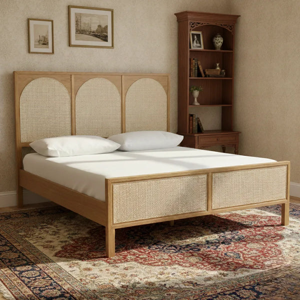 Bohemian Solid Wood Rattan Bed - All Sizes