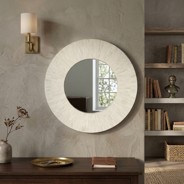 Bone Inlay Geometric White Wall Mirror