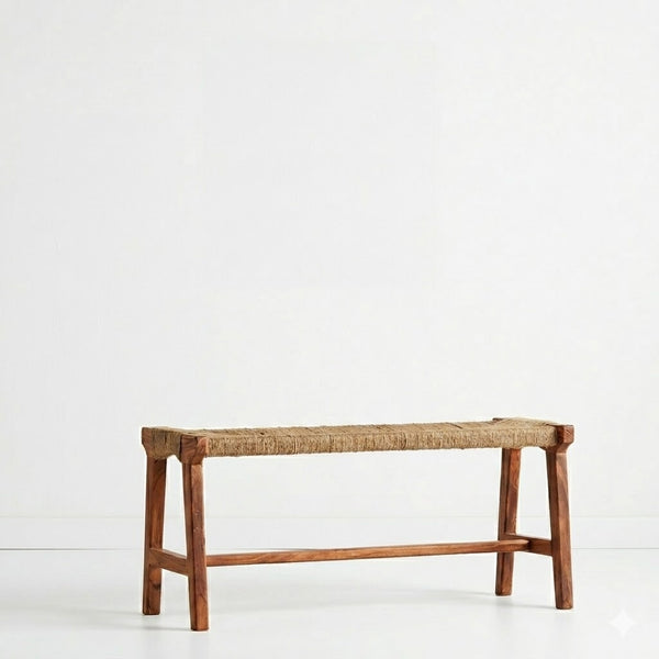 Bramley Classic Wood And Jute Woven Bench