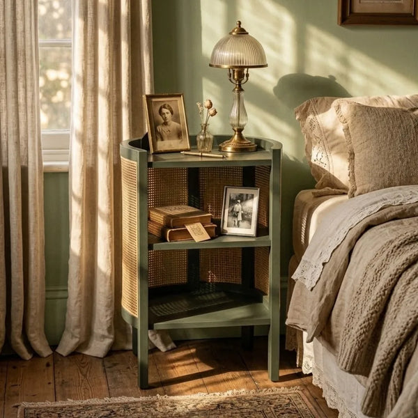 Bristol Cane Bedside Table In Sage