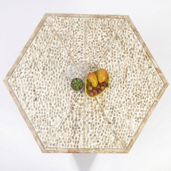 Brownstone Wood Inlay Hexagon Dining Table Set-6 Seater
