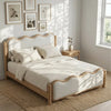 Wavy curve design modern oak wood and boucle fabric bed in all sizes 