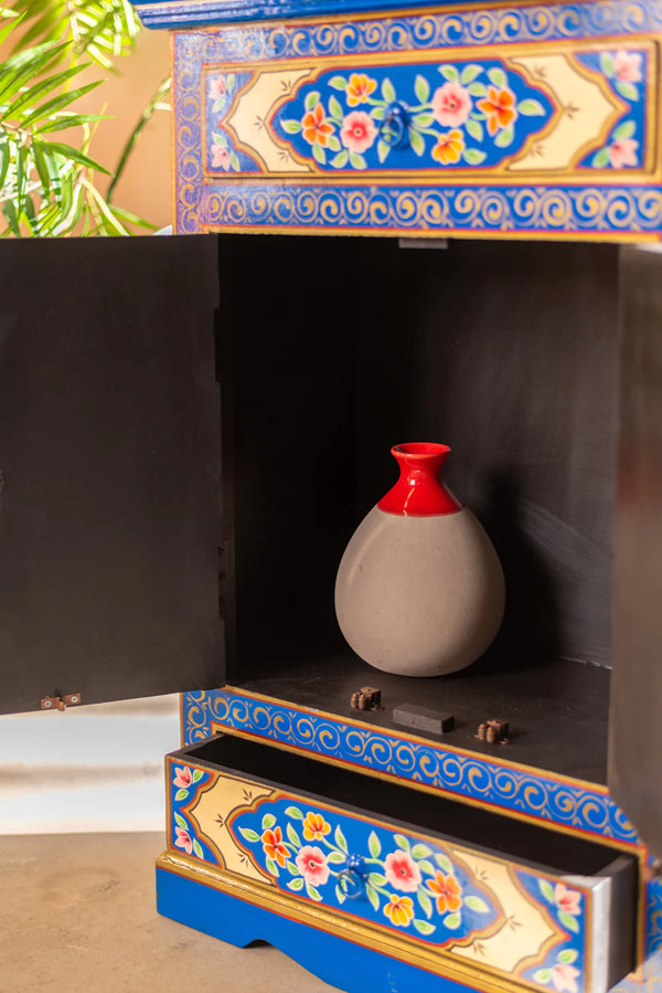 Hand Painted Mango Wood Cabinet for Storage