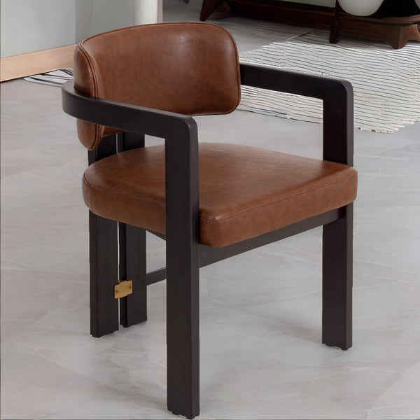 Modern Solid Wood Leather Arm Chair