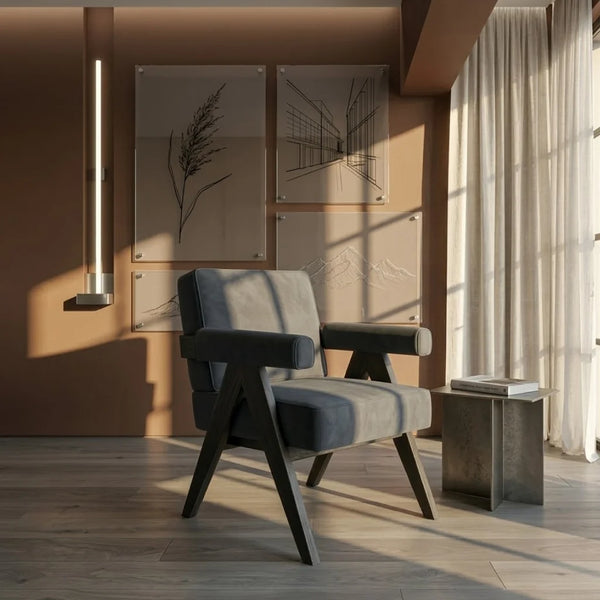 Camden Solid Wood Velvet Arm Chair With Arm Rest