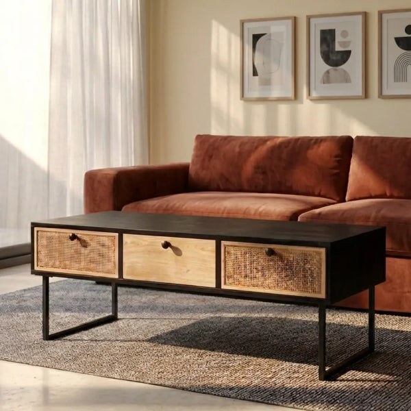 Cancun Rattan Sheesham Wood Coffee Table