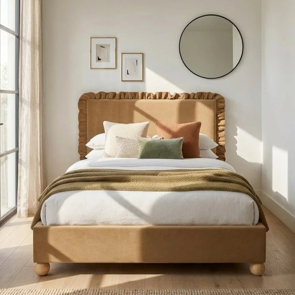 Velvet Upholstered brown bed 