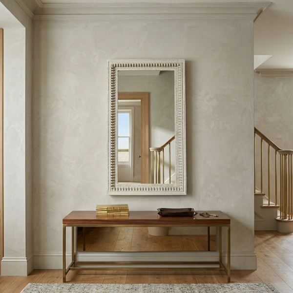 Modern Carved Mirror Frame - White Finish
