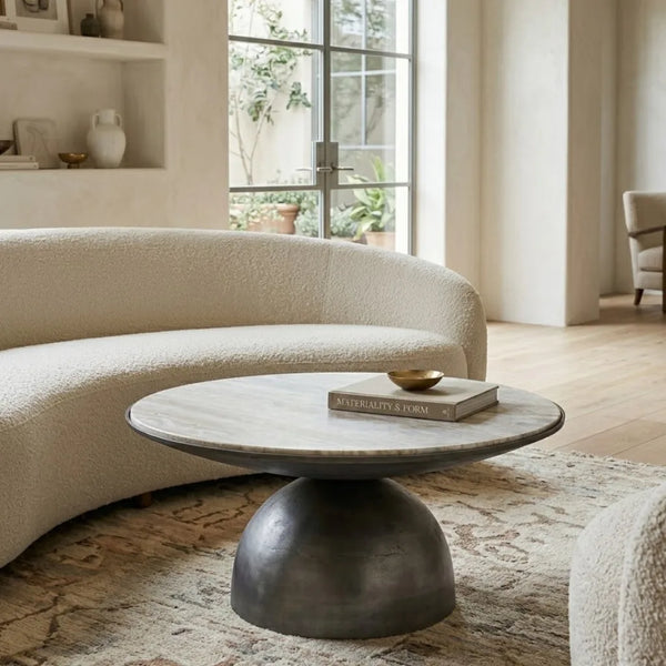 Castillos Round Solid Wood & Marble Coffee Table 