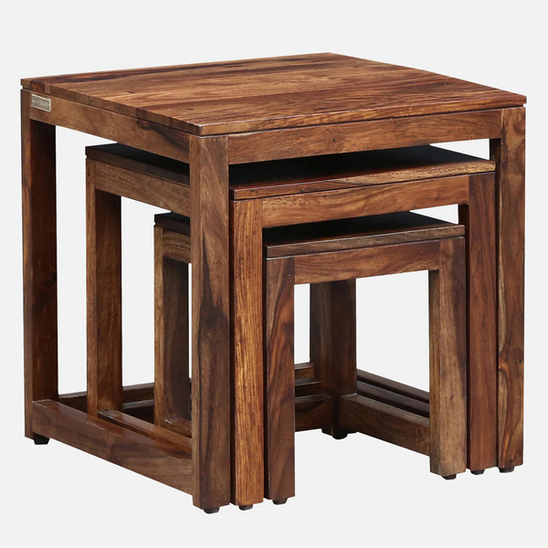 Castlebay Sheesham Wood Set of 3 Side Table In Rustic Teak