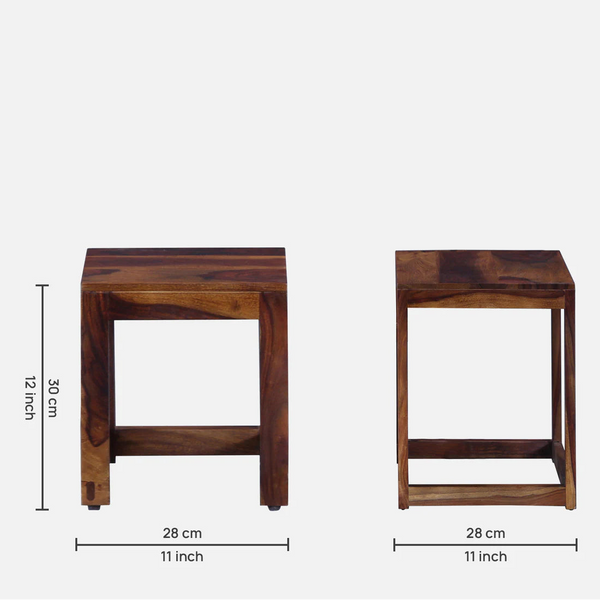 Castlebay Sheesham Wood Set of 3 Side Table In Rustic Teak