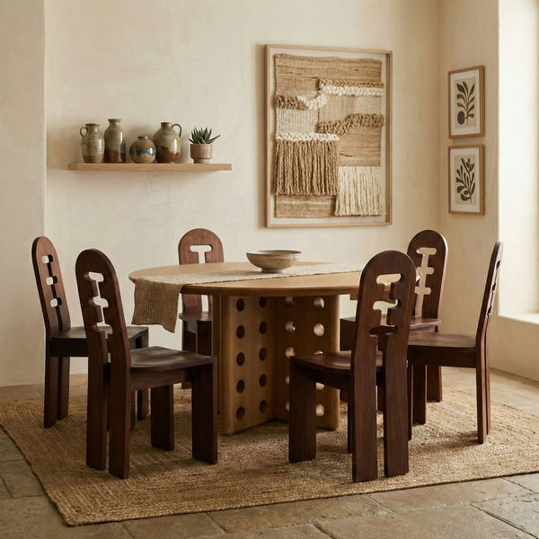Cecelia Wood Round Dining Table Set - 4 Seater, 6 Seater, 8 Seater - All Sizes