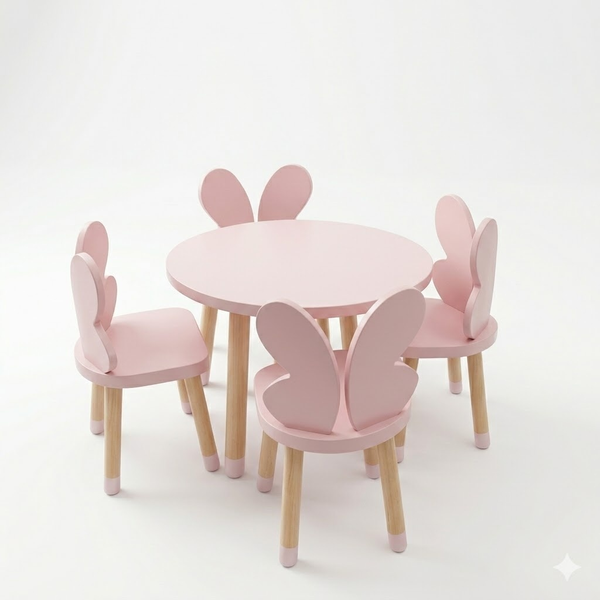 Cherry Puff Kids 4 Seater Round Table & Butterfly Chair Set