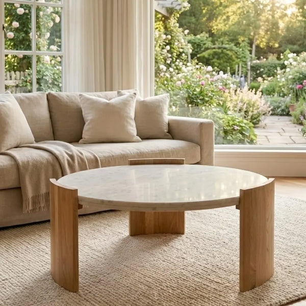 Chesapeake Round Coffee Table With Marble Top