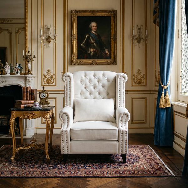 Chiawelo Fabric Wing Chair in Off-White Colour