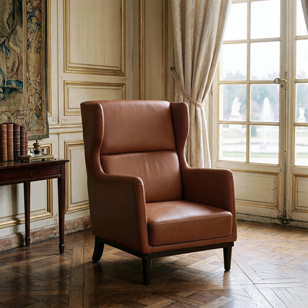 Christiana Leatherette Wing Chair In Tan Colour
