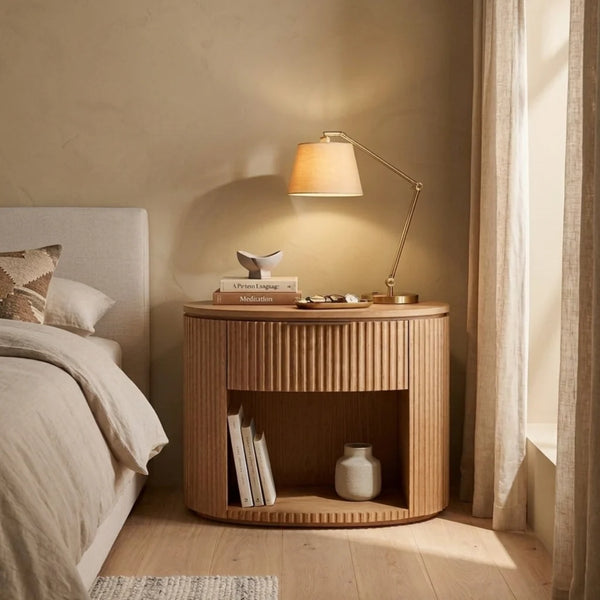 Clayne Oak Wood Bedside Table With 1 Drawer