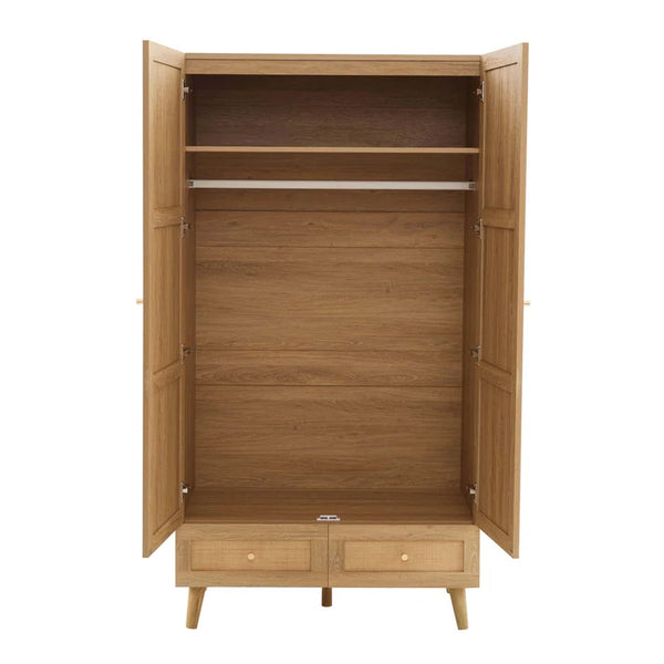 Coimbra Solid Wood 2 Door Rattan Wardrobe