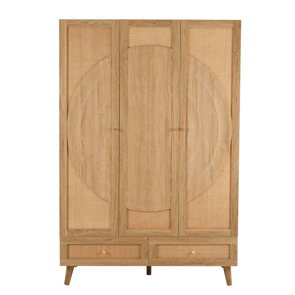 Coimbra Solid Wood 3 Door Rattan Wardrobe 
