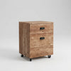 Wooden file cabinet in a room with a lamp and sofa