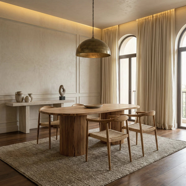 Columbo Solid Teakwood Dining Table Set Rattan Chairs – 4 Seater, 6 Seater – All Sizes