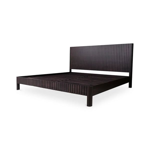 Antalya Modern Fluted Solid Wood Bed In Black - All Sizes