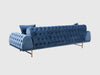 Three Seater Polyester Fabric Sofa - Navy Blue