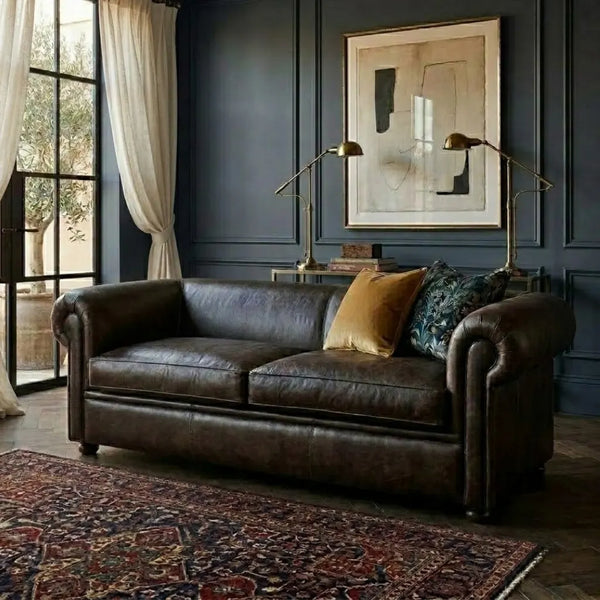 Delft Solid woodLeather Sofa
