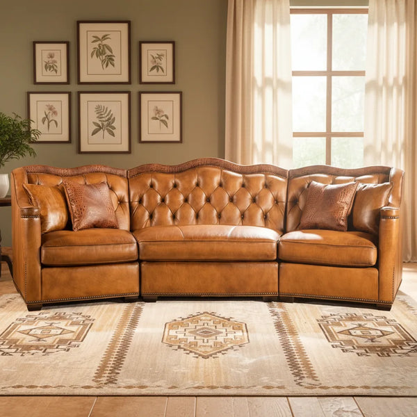 Delhi Leather Sectional Sofa - Color: Honey