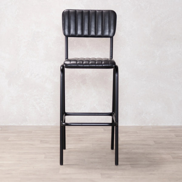 Dijon High Leather & Steel stool with back (Black)