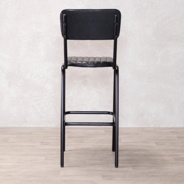 Dijon High Leather & Steel stool with back (Black)