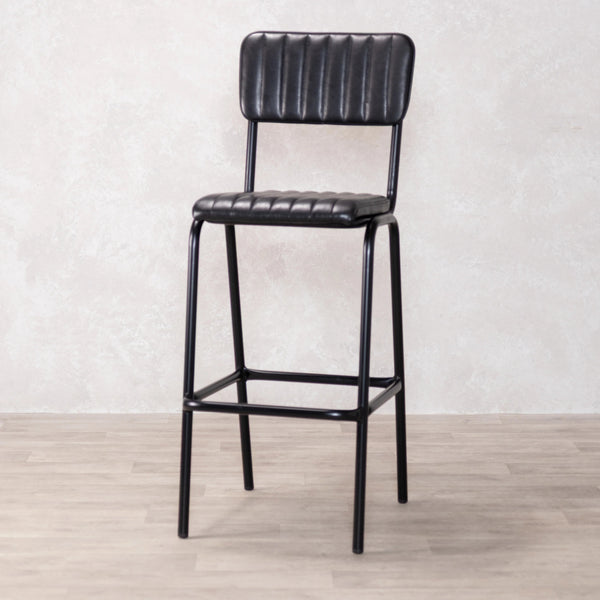 Dijon High Leather & Steel stool with back (Black)