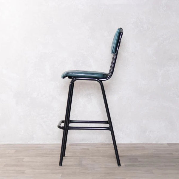 Dijon High Leather & Steel stool with back (Vintage Blue)