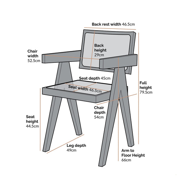 Classic Rattan Solid Wood ArmChair - Light Walnut Finish