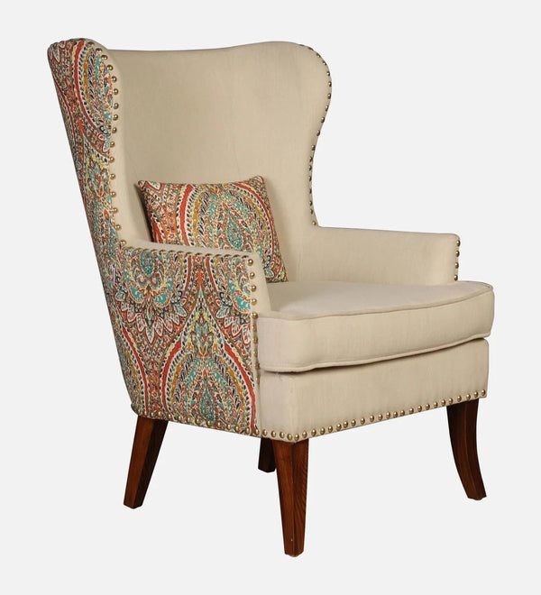 Dlamini Royal Fabric Wing Chair In Beige Floral Colour
