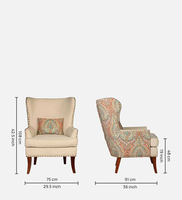 Dlamini Royal Fabric Wing Chair In Beige Floral Colour