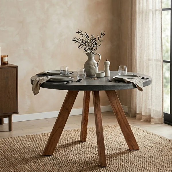 Dungannon Round Trondheim Cement and Wood Dining Table