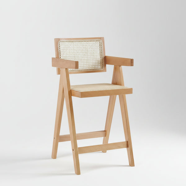 Dunkeld Solid Wood Rattan Counter Stool - Natural Finish