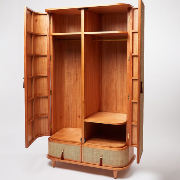 Eindhoven Solid Wood Rattan Wardrobe