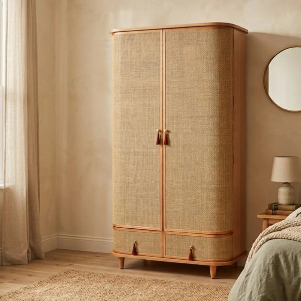 Eindhoven Solid Wood Rattan Wardrobe