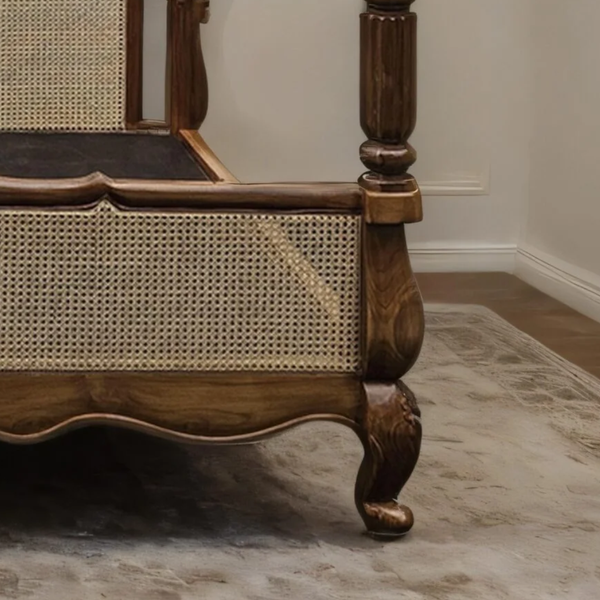Eliza Rattan Solid Wood Poster Bed With Natural Finish