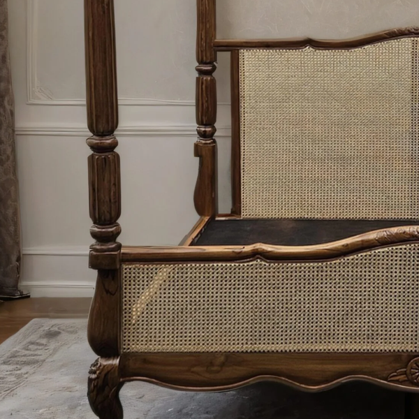 Eliza Rattan Solid Wood Poster Bed With Natural Finish