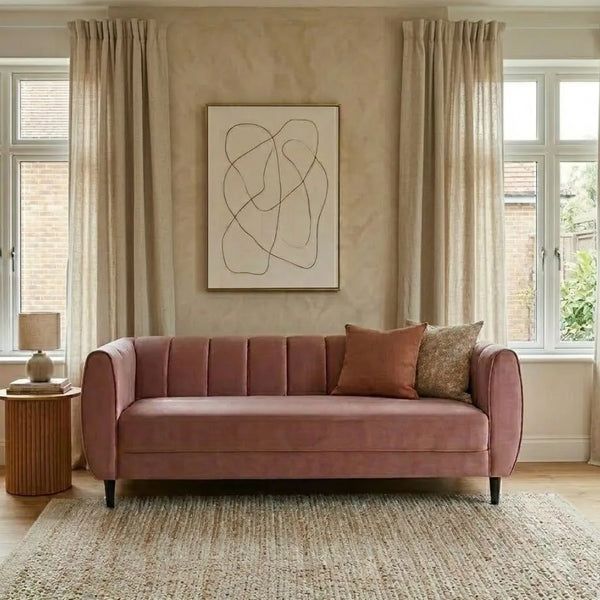 Elizabeth Premium Fabric 4 Seater Sofa ( Pink )