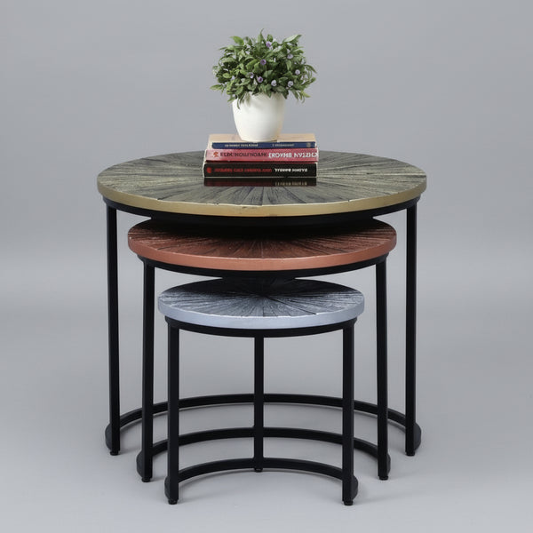 Eriskay Industrial Solid Wood Set of 3 Side Table In Black Finish
